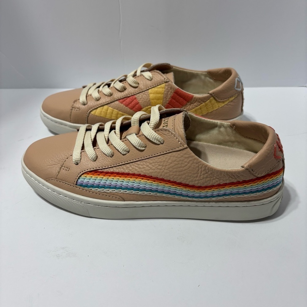 Soludos chill out rainbow wave, leather sneakers.